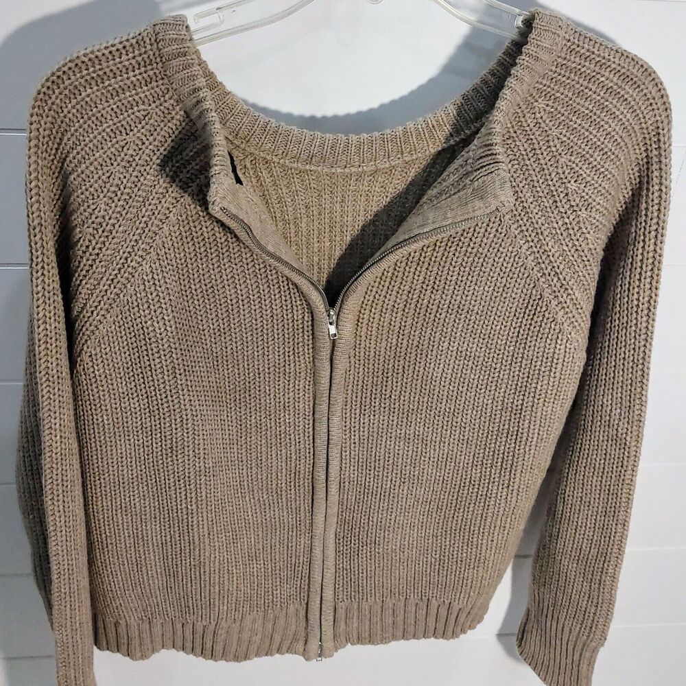 Harve Benard Women's Small Zip Back Sweater Tan Cotton Blend Crewneck Pullover - Picture 4 of 11